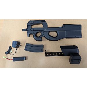 JG D90 SMG with Inbuilt Drum & M4 Magazine (Inc. Battery and Charger - P98-1 - Black)